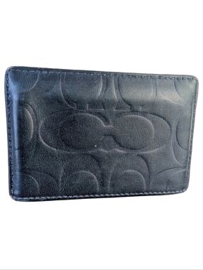 Coach Black Leather Signature C Slim Wallet Card Holder Y2K Minimalist